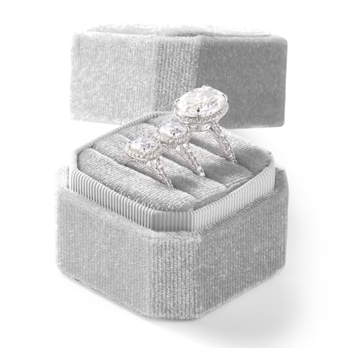 3 Slots Ring Box Velvet Ring Gift Box Wedding Day For Proposal, Engagement, Wedding,Mother's Day, Valentine's Day(Grey)