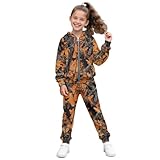 YECARYPOD Dead Leaf Boys Girls 2 Piece Tracksuit Athletic Sweatsuits Pullover Clothes Kids Zip Sweatshirt and Jogger Sweatpants Fall Casual Jacket Coat Children Sweat Suits Girls Fashion Clothes Set