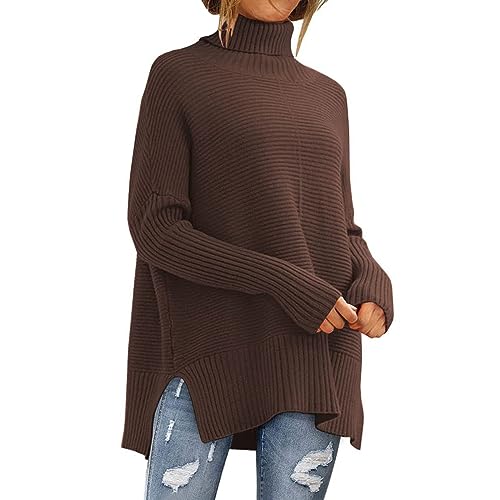 YCBMINGCAN Damen Pullover Baumwolle Rollkragenpullover, langärmelig, gestrickt, bequem Oversize Pullover Damen Winter (Brown, S) YCBMINGCAN Damen Pullover Baumwolle Rollkragenpullover, langärmelig, gestrickt, bequem Oversize Pullover Damen Winter (Brown, S)