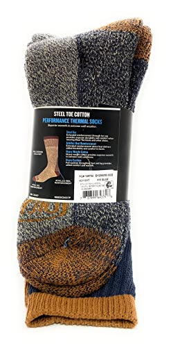 Dickies Genuine Men’s 3-Pairs Steel Toe Crew Performance Thermals Socks, Cotton , Multicolor (Navy & Gray) Pack of 12