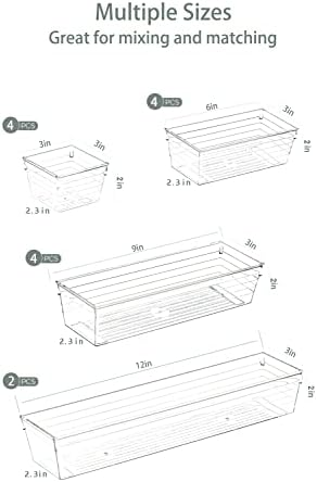 Grace Store 14 PCS Clear Plastic Drawer Organizer Tray for Makeup, Kitchen Utensils, Jewelries, and Gadgets