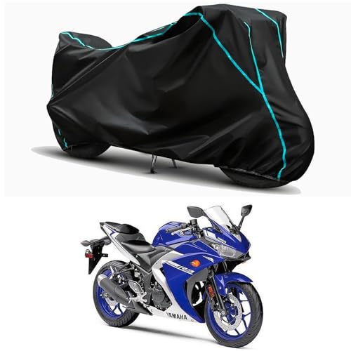 Image of Waterproof Bike Body Cover Compatible for | Yamaha R3 | Taffeta Fabric, Sky Piping Design, Bottom Elastic Fit | Dustproof, Sun UV & Rain Protection for All Weather.