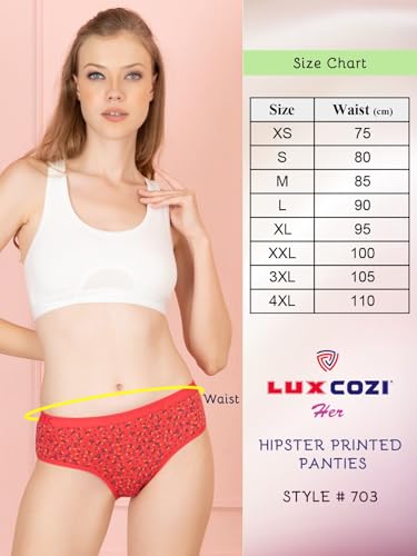Image of Lux Cozi for her Outer Elastic Hipster 100% Cotton Panty Set for Women | Cotton Panty for Women | Underwear for Women |Hipster Panties for Women | Colors & Prints May Vary | Pack of 6