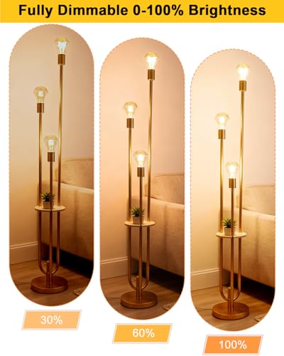 Image of Lightdot Gold Floor Lamp for Living Room Dimmable Vintage Floor Lamp with Shelf & E26 Bulbs Included Mid Century Standing Lamp Tall Lamp with 5Lbs Heavy Base for Bedroom /Sofa Beside /Corner Decor
