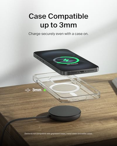 Image of Belkin Qi2 Magnetic Wireless Charging Pad 15W with Pop-Up Stand | MagSafe-Compatible Qi2 Certified Wireless Charger for iPhone 16, 15, 14, 13, Samsung Galaxy S25, S24, AirPods | Black