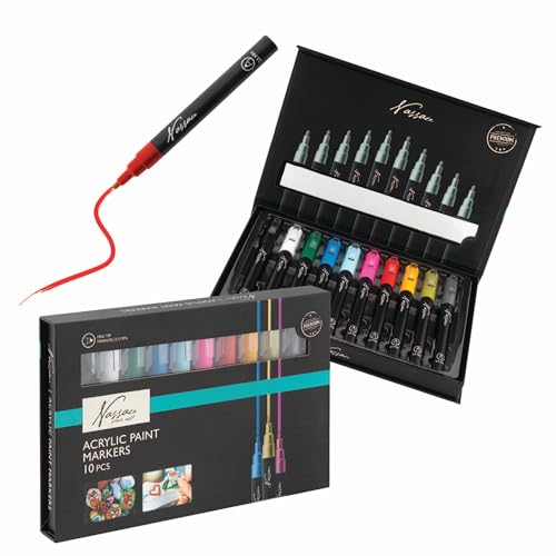 Nassau - Fine Art - Lot de 10 stylos acryliques pour pierres - Imperméables - Marqueurs de peinture acrylique - Pour toile, bois, cadeaux de Pâques pour enfants