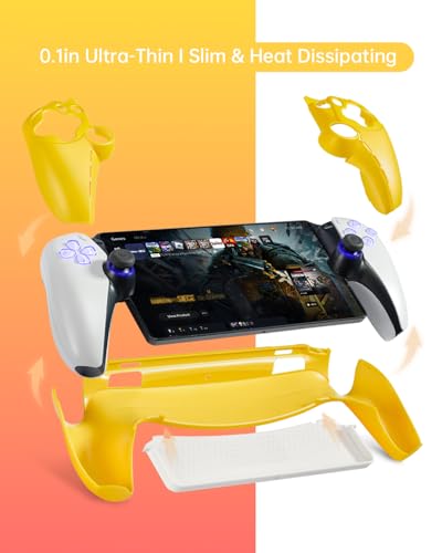 Image of UYIYE Protective Case Compatible with PlayStation Portal Remote Player, Soft Rubber Grip Cover with PreciseThin Fit, Anti-Scratch Shockproof Protection, Comfortable Hold & Cooling Design-Yellow&White