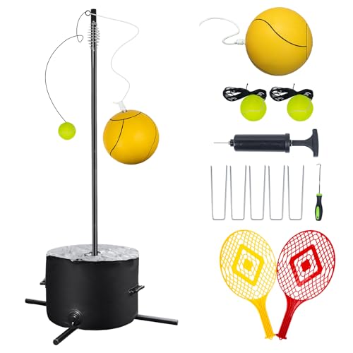Tetherball Tennis&Tetherball Set,Heavy Duty Tetherball Equipment with Pole for Backyard,with 8.07 Feet Adjustable Height Pole,2 Tennis Balls,2 Rackets,1 Tetherball with Rope,Fun Family Lawn Game