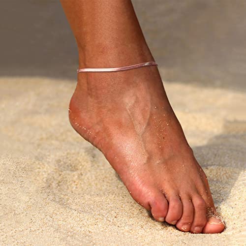 Image of FOCALOOK 14K Gold Plated Anklets for Women Waterproof Plus Size Ankle Bracelet 8.5-10.5 Inch Adjustable Mariner /Figaro /Flat Snake /Cuban Link Chain Anklet Jewelry for Summer Beach Holiday