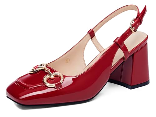 Image of Womens Slingback Block Heels Closed Square Toe Dress Work Shoes Slip on Buckle Strap Business Pumps