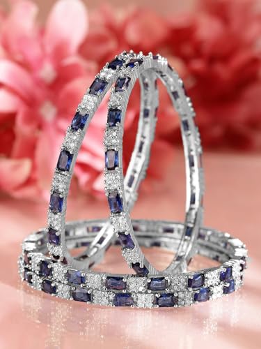 Image of Rubans Bangles Set of 4 American Diamond Zirconia Stylish Trendy Jewellery Gift for Women & Girls