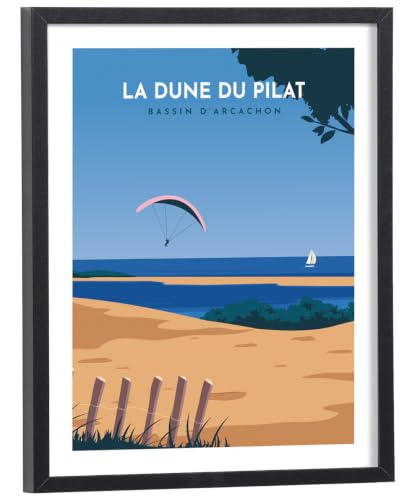 Affiche Bassin d'Arcachon et Dune du Pilat vintage 30x40 encadrée bois pour chambre