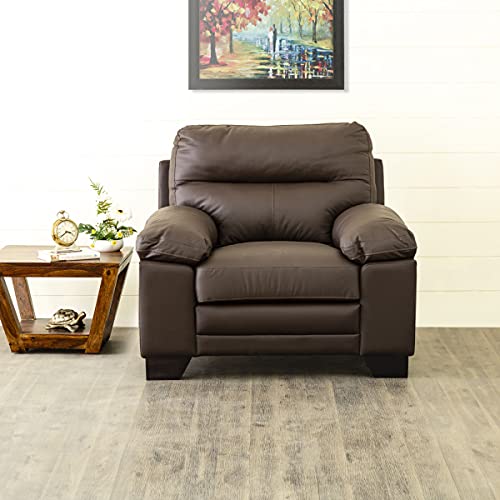Image of Home Centre Whinchister Brown Solid Faux Leather 1-Seater Sofa - 104cm