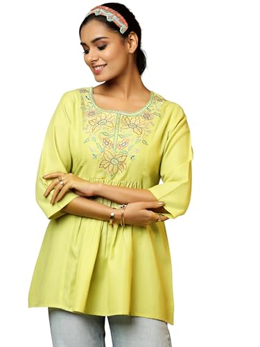 Image of Libas Womens Yoke Design Cotton Blend A-Line Kurti for Women