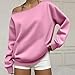 Off The Shoulder Sweatshirt for Women Sexy Crewneck Cute Sweatshirts Going Out Plain Hoodie Sweater Fall Pullover (Pink,Large)