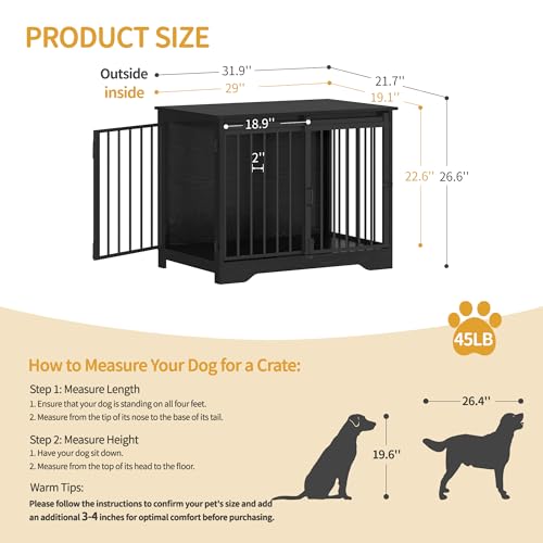 31.9" Dog Crate Furniture with Barn Door, Heavy Duty Dog Kennel Indoor with 2 Doors, Wooden Pet Cage End Table for Small Medium Dogs up to 44 lb, Anti-Chew Anti-Escape, Black DFC83604B - Image 3