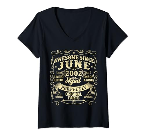Mujer Awesome Since June 2002 Year Of Birth Birthday 2002 Vintage Camiseta Cuello V