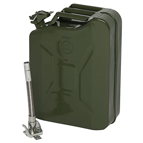 Bonnlo 20L Petrol Can Fuel Oil Storage Can Metal Jerry Diesel Tank with Flexi Spout For Diesel Petrol Oil Container (Green)