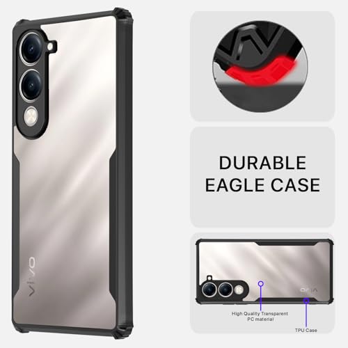 Image of Pikkme Back Cover for iQoo Z10 lite 5G / Vivo T4 lite 5G / Y19 5G / Y19e / Y04 4G / Y29s 5G | Ultra Hyrbid | Full Camera Protection | Raised Edge | Crystal Clear Transparent Bumper Case (Black)
