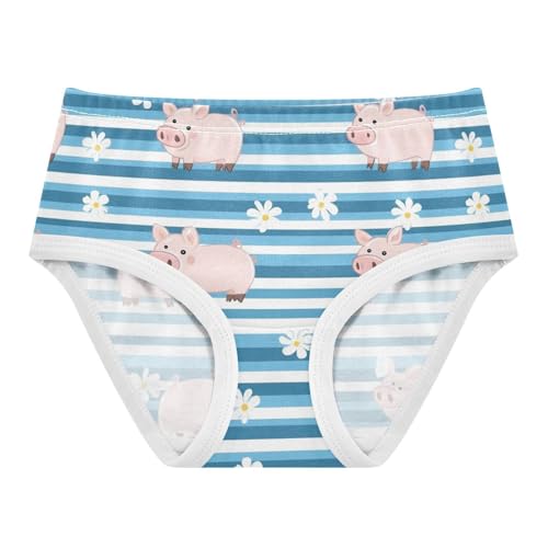 Wusikd Cute Pink Pig Girls' Underwear Cotton Blue Stripe Girls Briefs Soft Toddler Underwear 2T