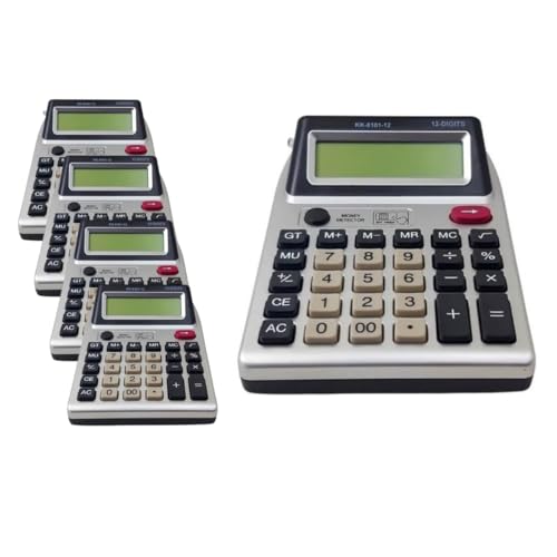 Kit 5 Calculadora de Mesa Com Duplo Visor + Testa Dinheiro Falso