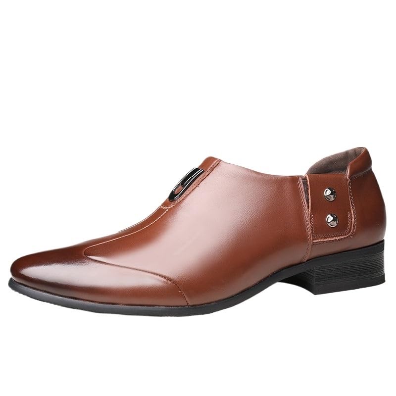 Mens Casual Oxford Men Patent Leather Slip-on Dress Shoes Casual Business Oxfords Derby Leather Shoes(Brown,10)