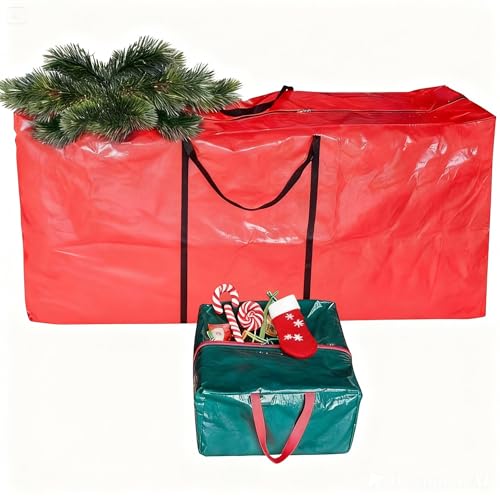 Conjunto de 2 sacos de armazenamento para árvores de Natal 127 x 51 x 38 cm, sacos de armazenamento para ornamentos de Natal, ouropel e luzes de corrente. Adapta-se a árvores artificiais