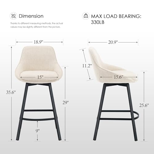 Image of Zesthouse Swivel Bar Stools Set of 3, Modern Counter Height Barstools with Backs, 26'' Upholstered Linen Fabric High Chairs for Island Kitchen, Counter Height Chairs with Metal Legs, Beige