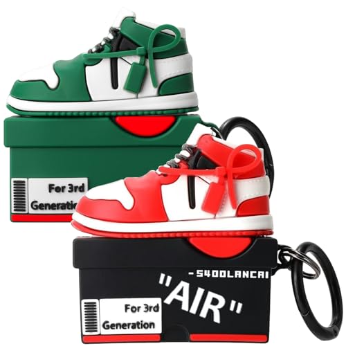 Image of [2Pack] Gedicht for Apple Airpods 3rd Generation Case Cover, Cute Cartoon Shoe Box Soft Silicone Protective Cases for AirPods 3 Case with Keychain for Women Men, Red+Green