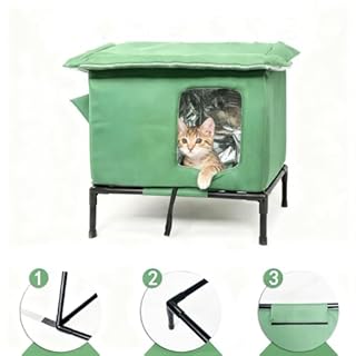 Lpoppcx Cuccia Da Esterno Casa Per Gatti Protezione Dal Freddo Casetta Gatto Impermeabile, Cuccia Gatto Esterno Sollevata Casetta Isolata Termica,Porta Di Fuga Sicura Per Animali Randagi