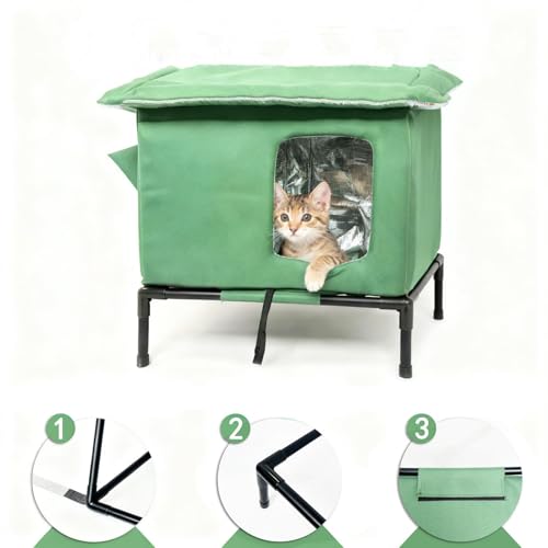 Caseta para gatos aislada al aire libre – Gran refugio de invierno climatizado, estructura de protección resistente a la intemperie | Confort térmico seguro para la pérdida de calor, terraza, balcón - imagen 2