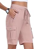 MoFiz Pantalones Cortos Cargo Mujer Bermudas Shorts Cintura Elástica Ligero Secado Rápido Pantalón Cortos de Trekking Senderismo Ocio Trabajo Jogger Rosa Talla EU S