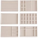 Lighterday 6 Pcs Jewellery Tray Jewellery Organiser Jewellery Box,Ring Necklace Earring Box,Stackers Jewelry Storage Drawers,Holds Trinket Necklace Bracelet Ring Earring (Beige)
