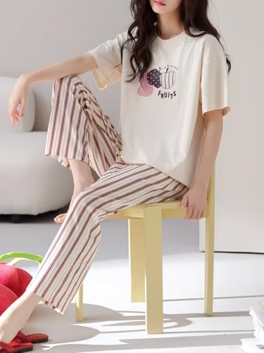 Image of Celary Korean Women's Pyjama Set|Half Sleeve T-Shirt & Printed Pyjama Set for Women|Size:- M to 4XL|Soft Cotton Blend Comfortable Night Suit for Women