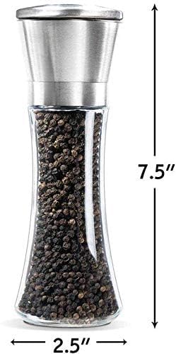Image of Yancorp Salt and Pepper Grinder, 13 cm Tall, Wooden Body with Lid, Adjustable Coarseness Manual Spice Mill (Big Silver)