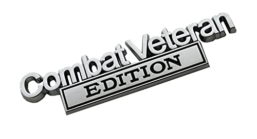 Image of Combat Veteran Edition Emblem Car Badge, Warrior Soldier 3D Metal Material Sticker, Combat Veteran Letters Raised Metal Fender Decal (Chrome /Black)