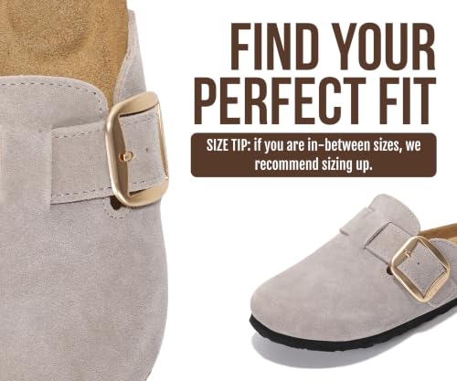Image of Project Cloud 100% Genuine Leather Clogs for Women Shoes - Memory Foam Insole, Non-Slip & Natural Cork Footbed Arch Support Big Buckle Womens Clogs and Mules Footwear (Manchester)