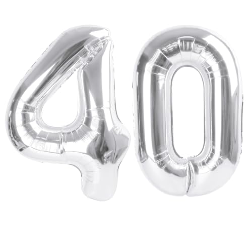 Image of Number Balloons 40 Balloon 40 inch Silver for 40 Birthday Party Decorations | Saturated Color, Large 40 in, With Straw & Hanging Hole, For Graduation Season, Thanksgiving, Anniversary, Christmas