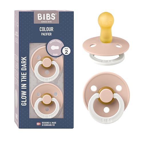 Image of BIBS Pacifiers Colour Collection | Natural Rubber Baby Pacifier | Set of 2 BPA-Free Soothers | Made in Denmark | 6+ Months (Pack of 2) | Blush Night