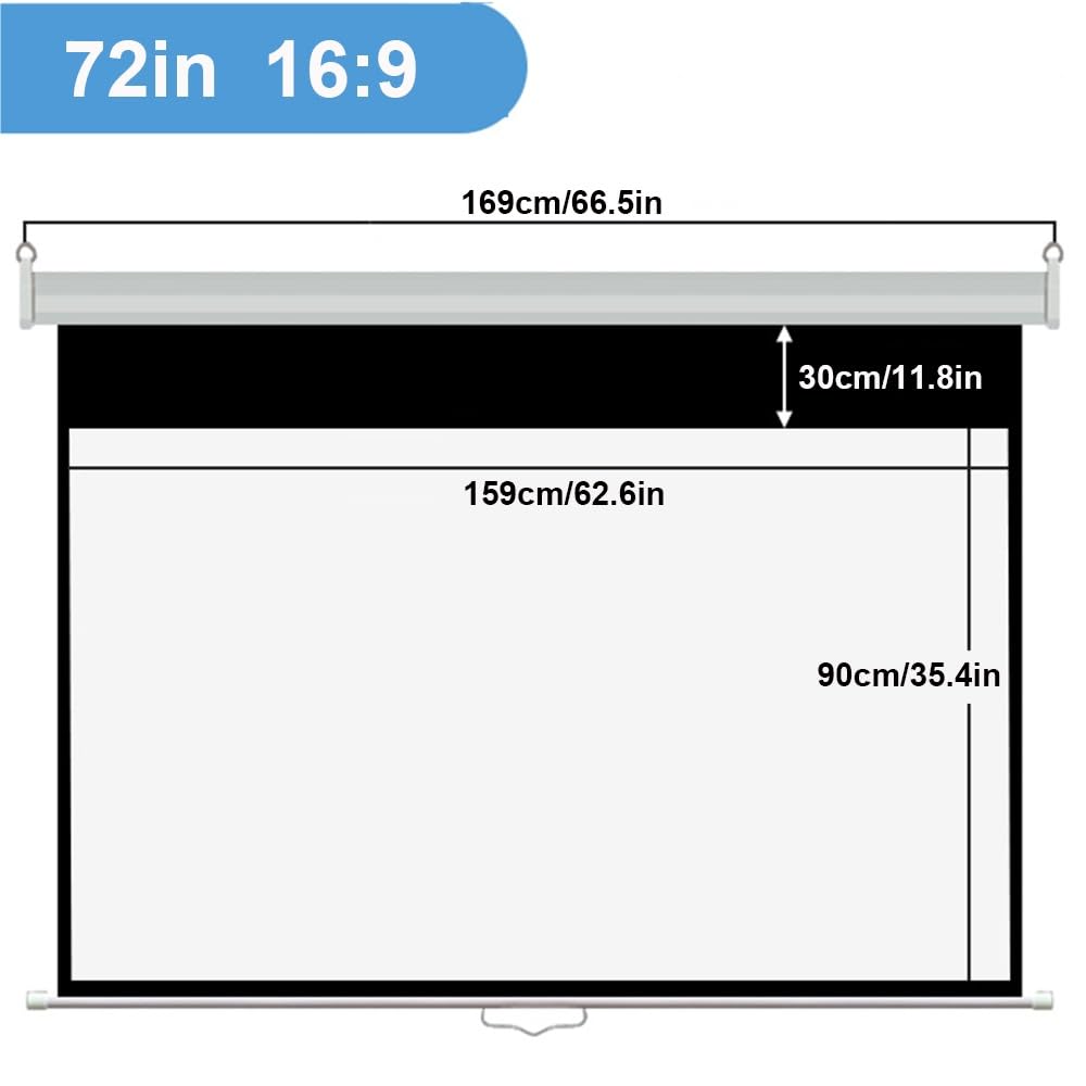 Schermo per Proiettore 16:9 HD Schermo Videoproiettore Telo Proiettore per Teatro Domestico Interni Ed Esterni,Facile da Installare(72in/169cm)