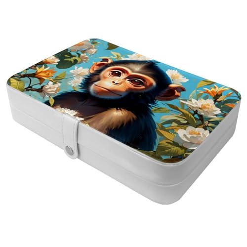 Boîte à bijoux de voyage compacte motif singe mignon pour bagues et colliers