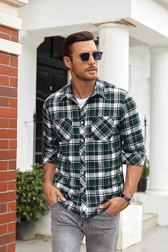 COOFANDY Men's Flannel Plaid Shirts Long Sleeve Casual Button Down Shirt with Pockets2