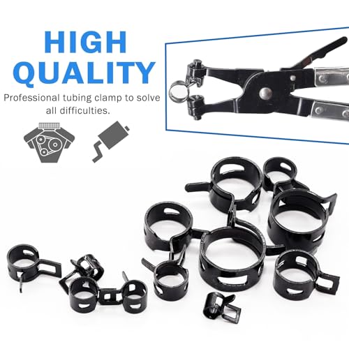 Image of Tnisesm 121Pcs 6-22mm Spring Hose Clamp Assortment Kits with Swivel Flat Band Fuel Hose Clamp Plier, Silicone Vacuum Hose Action Pipe Clamp Low Pressure Air Clip Clamp Hoses Clamps sleeving(Black)
