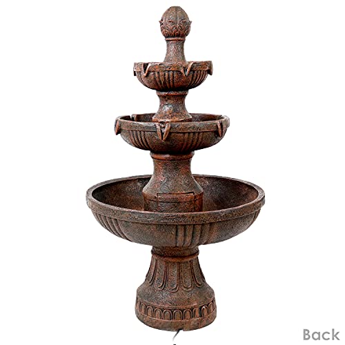 Sunnydaze Flower Blossom 43-Inch 3-Tier Outdoor Fiberglass Resin Water Fountain - Electric Submersible Pump - Earth Finish #TOP6