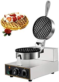 VBENLEM Commercial Round Waffle Maker Nonstick 1100W Stainless Steel 110V Temperature and Time Control, Suitable for Restaurant Bakeries Snack Bar Family, Non-rotated