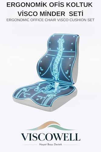 Visco Ortopedik Ergonomik Ofis Koltuk Koksiks Oturma Minderi Sırt Bel Destek Minderi Yastığı Seti - Görsel 2