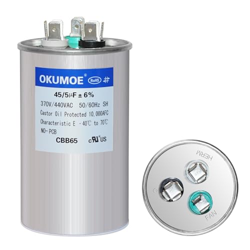 Okumoe 45+5UF 45+5 Uf 45/5 Mfd 370V/440V Cbb65 Dual Run Round Start Ac Capacitor thumb #3