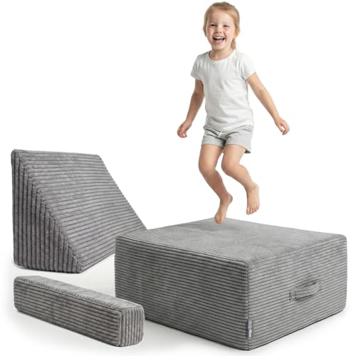 KiddyMoon Hüpfpolster Für Kinder Hüpfmatratze Kindertrampolin Für Zuhause Turnmatte Matratze Zum Hüpfen Abnehmbarer Bezug Waschbar, Dunkelgrau