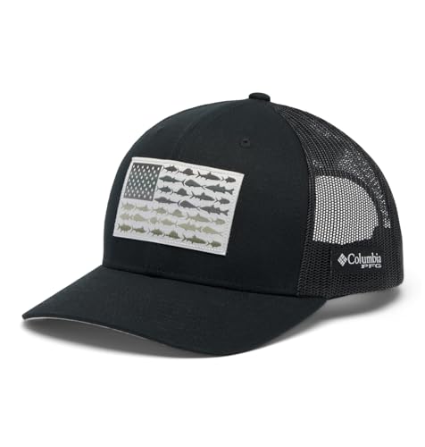 Columbia Unisex Unisex PFG Fish Flag Mesh Snap Back Hat, Black/Black/Cool Grey, One Size