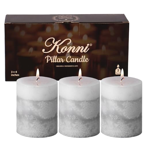 KONNI Layered Pillar Candles Set of 3 2.8x 4 Table Decor Gray
